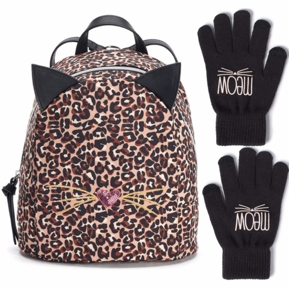 TS&J Handbags - TS&J Cheetah Cat Face Backpack + Meow Gloves NEW!